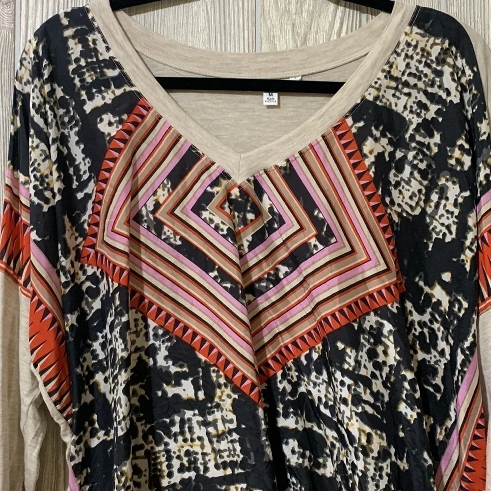 CAbi Silk Scarf Aztec Pattern Blouse 768 Medium - Picture 4 of 8